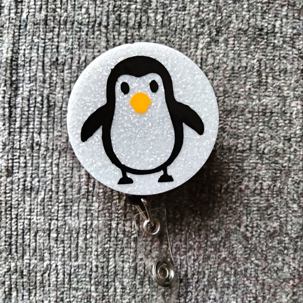 Penguin Christmas Retractable Name Badge Reel ID Holder